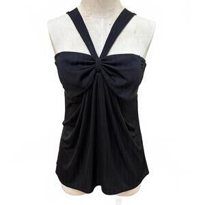 ARDEN B. Vintage Y2K Deadstock Black Crisscross Top Front Bow Detail SIZE S